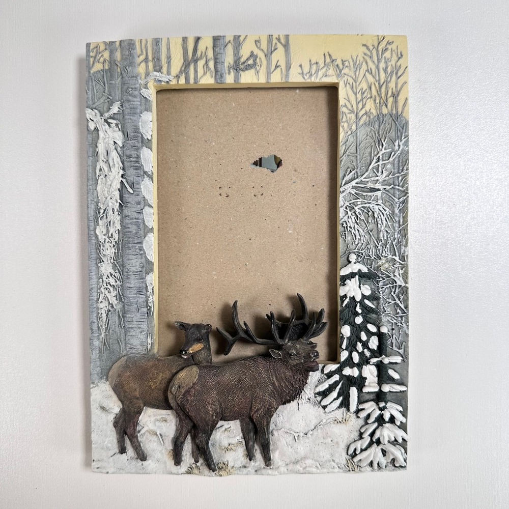 Vintage Elk Deer Picture Frame 4x6 Brown Rustic Cabin Lodge Decor 3D